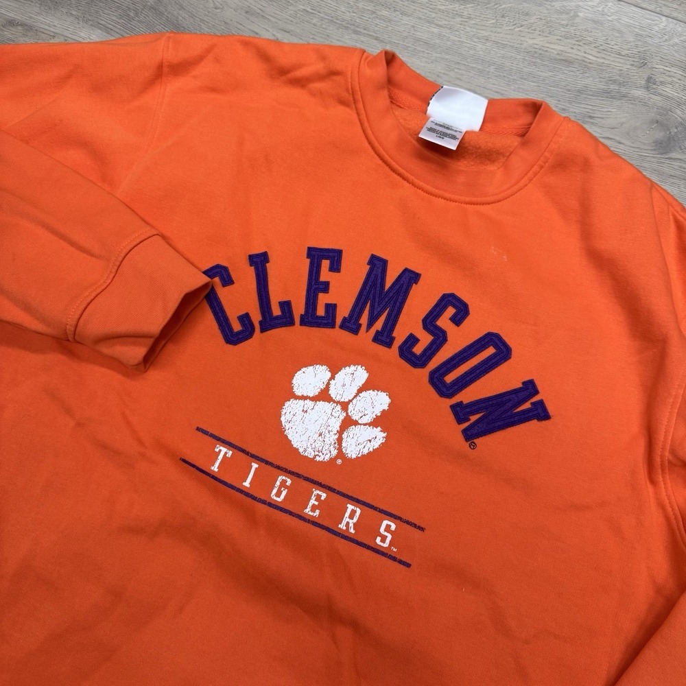 Clemson Tigers Champion Orange Crewneck Pullover Sweatshirt Sz L Preppy‎